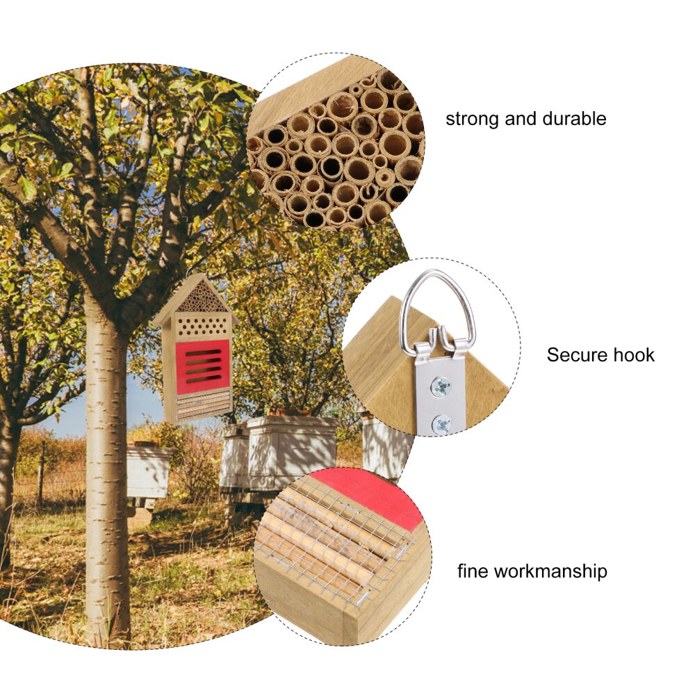 Bee House Attracts Peaceful Bee Pollinator Wooden Insect Hotel for Native Bee