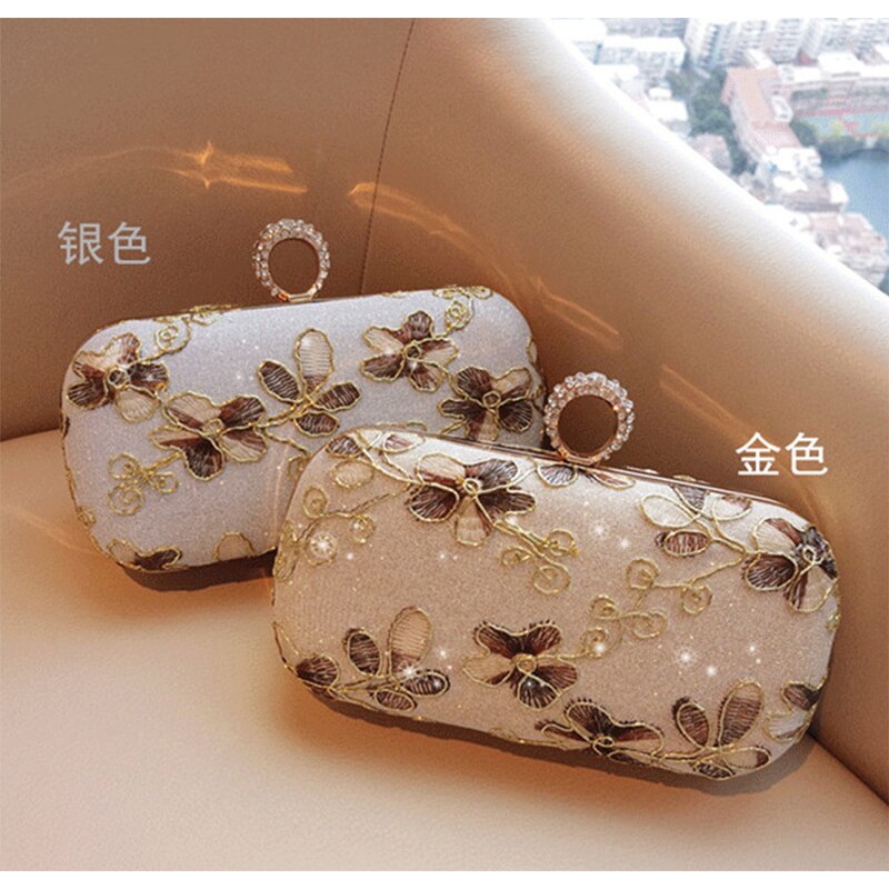 Vintage Vrouwen Handtas Strass Tassen voor Vrouwen Borduurwerk Vinger Ringen Avondtassen Banket Bruiloft Bruids schoudertas