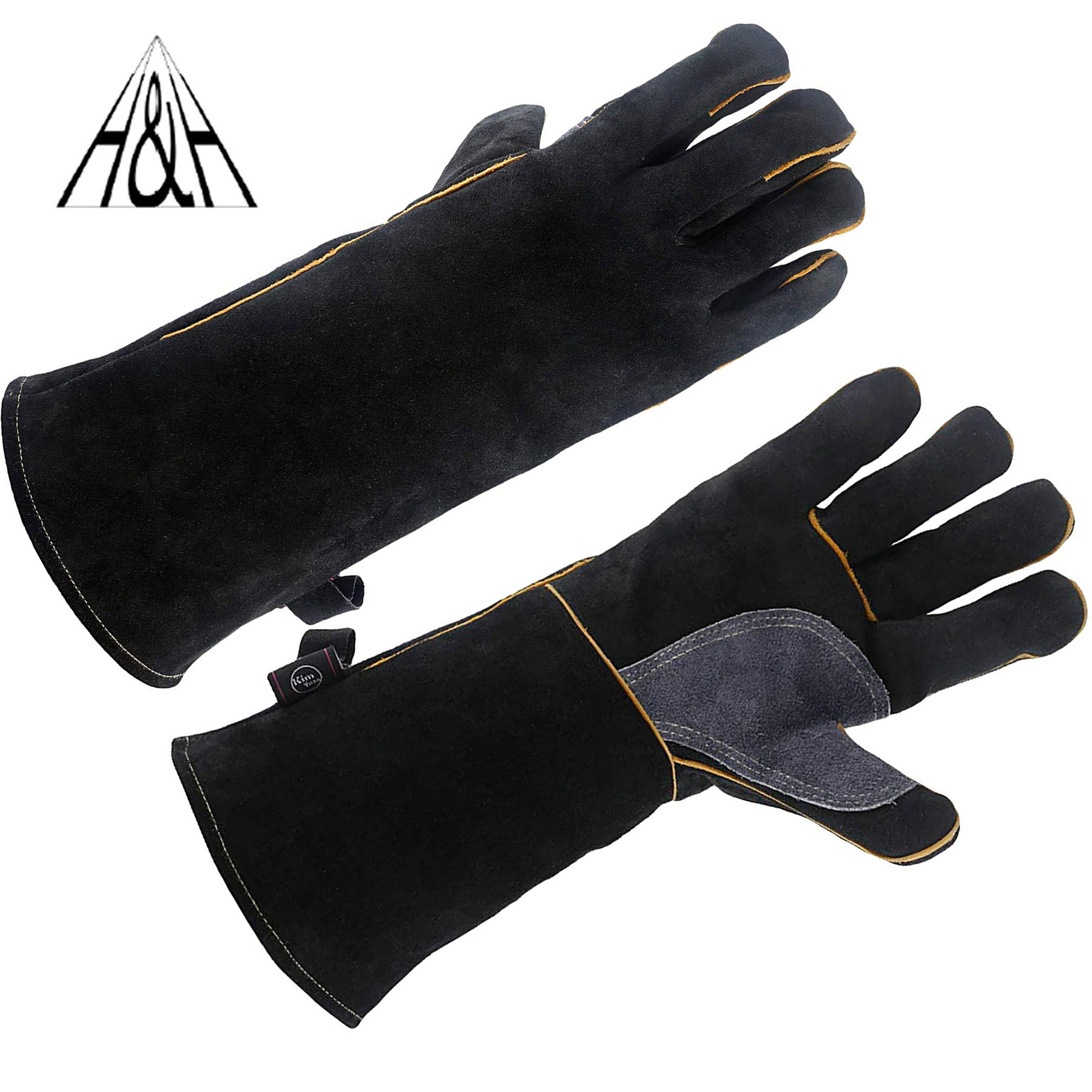 HHPROTECT BBQLeather Forge/Mig/Stick Welding Gloves Heat/Fire Resistant, Mitts for Oven/Grill/Fireplace/Furnace/Stove/Pot Holder: 14IN