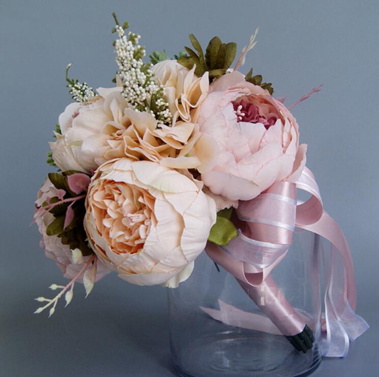 Bridal Wedding Boeketten Roze Champagne Boeket voor Bruiden Kunstbloem Bruidsboeket AA037: pink
