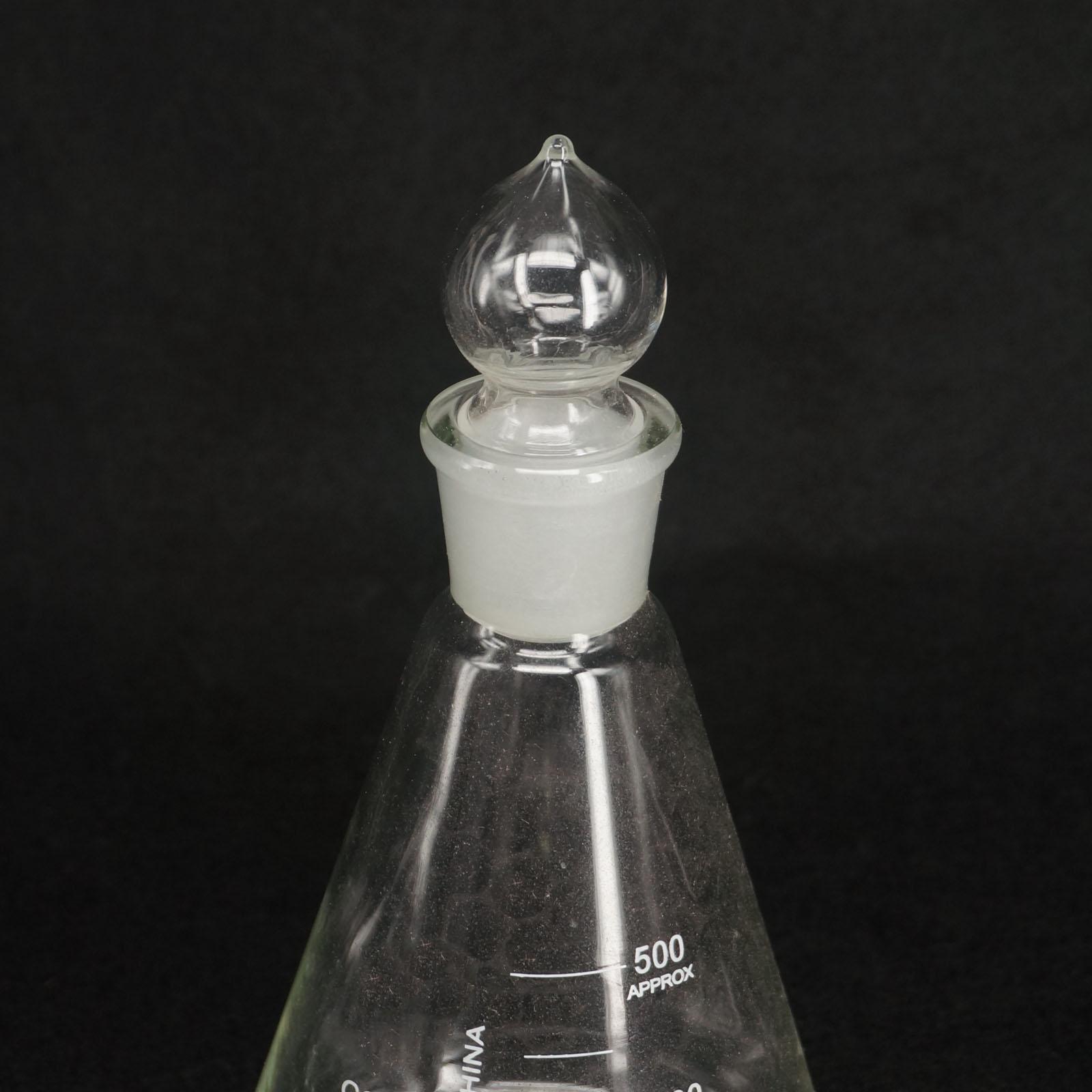 500ml Lab Borosilicate Glass Erlenmeyer Conical Flask with Ground-in Stopper