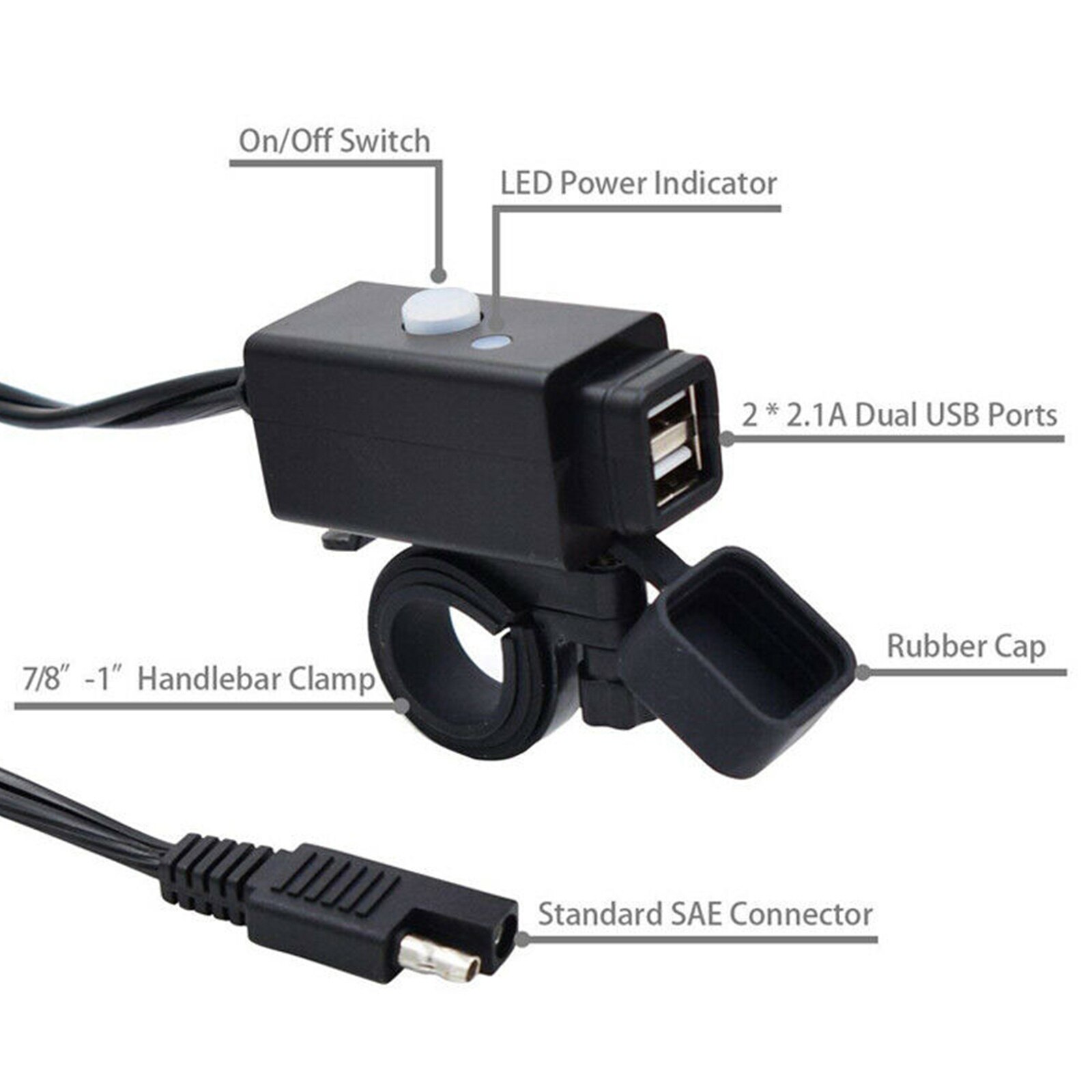 Artudatech Waterproof UTV Moto SAE to Dual USB Port Charger Adapter For Mobile Cell Phone