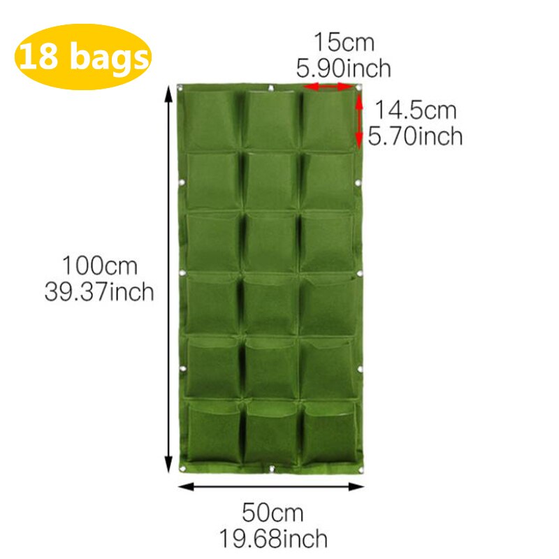 wall flower Grow Bags pocket vertical garden Planting Hanging home plant tools fabric Vegetable planter jardin growing pots: 18pockets 50x 100