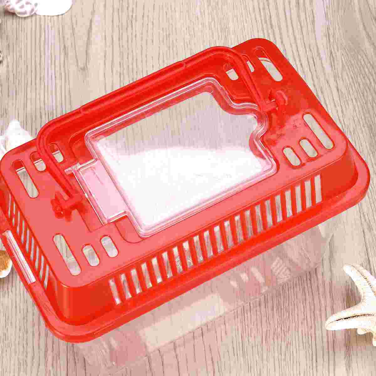 Mini Fish Tank Plastic Handheld Fish Tank for Turtle and Pet Fish (Red - Lid for Random)