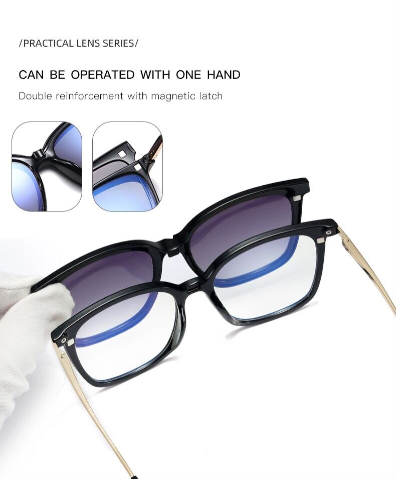 2 in 1 Polarized Magnet Clip On Eyeglasses Frame for Women TR90 Cat Eye Optical Glasses Frame Female Myopia Prescription