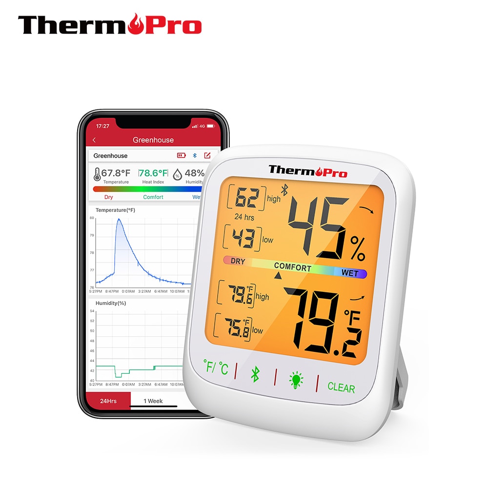 Thermopro TP359 App Bluetoon Indoor Vochtige Thermomet Backlight 80M Draadloze Digitale Weerstation Kamer Thermometer Hygrometer