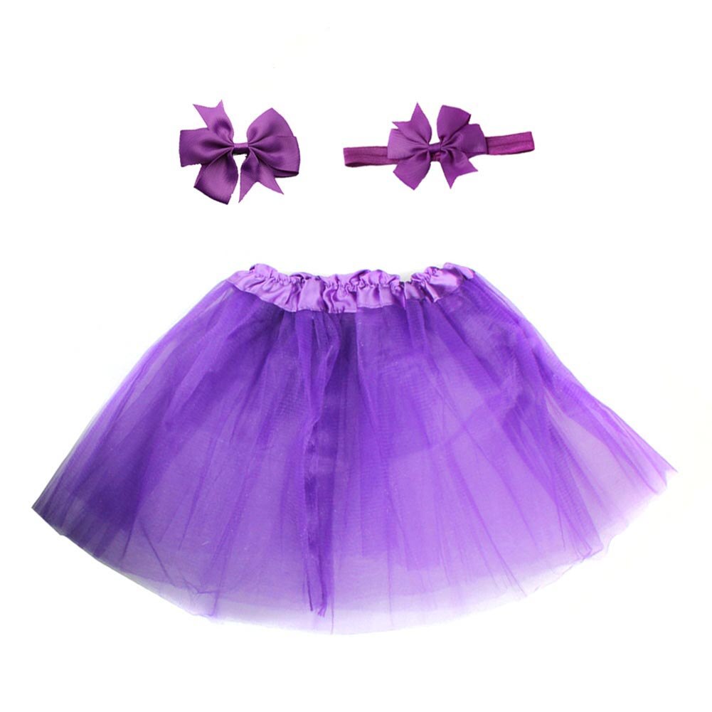3 Stks/set Snoep Kleur Zachte Baby Meisje Tule Rok Hoofdband Haarspeld Photo Prop Prinses Kerst Dag Leuke Comfortabele Rokken: Paars