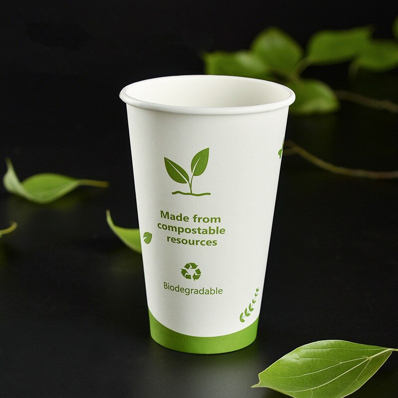 50pcs white PLA disposable coffee cup party birthday wedding favor beverage paper cup with PLA lid