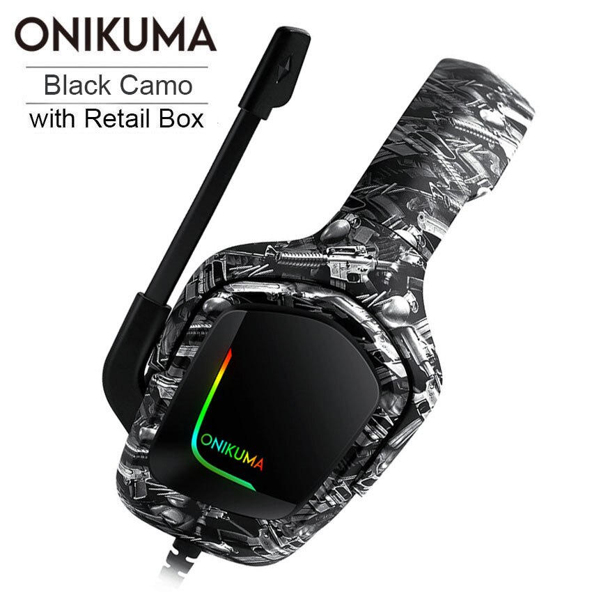 ONIKUMA K20 PS4 Headset casque PC Gamer Stereo Gaming Hoofdtelefoon met Mic/Led Licht voor XBox One/Laptop tablet: Black Camo with Box