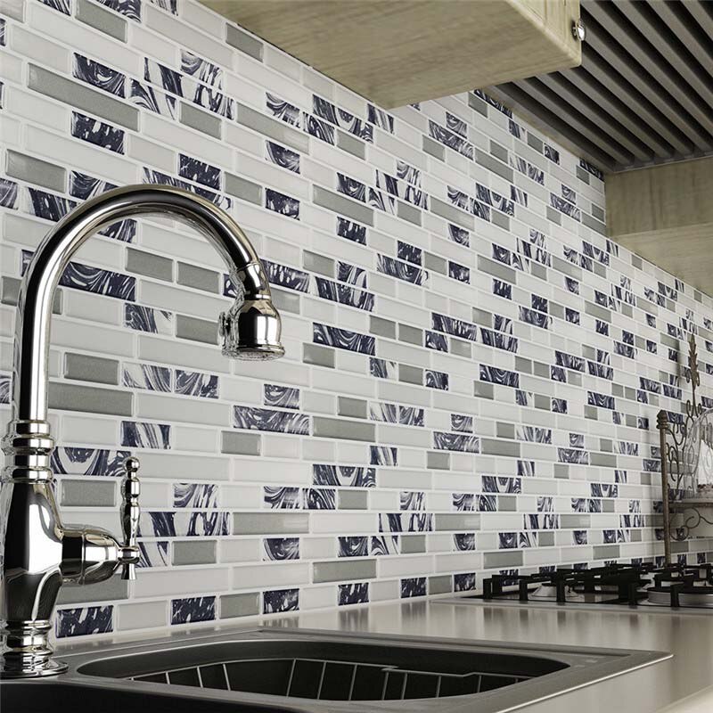 3D Zelfklevende Wandtegels Slimme Tegels Glitter Mozaïek Zelfklevende Tegels Mozaïek 9-Inch x 9-Inch backsplash voor Badkamer: white