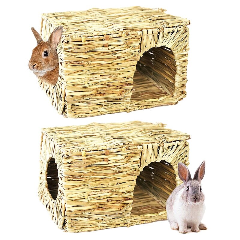 Straw Straw House, Suitable for Rabbits, Guinea Pigs and Small Animals. Open Foldable Toy House 2 Packs