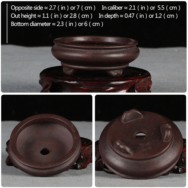 Mini pot à fleurs à sable violet | Petit pot à bonsaï, bassin non glaçure, pot de fleurs de jardin, YiXing: Mini-Old-red-02