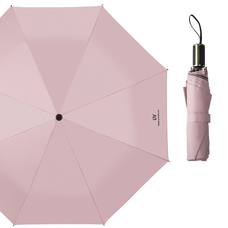 Tre foldende stærke vindtætte regntætte mænd kvinde paraplyer kvindelig uv beskyttelse solrig regnfuld parasol hvid damer paraply: Lyserød