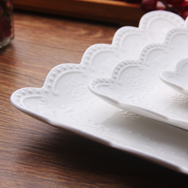Pure White Ceramic Tableware Steak Plate Western Dish Embossed Dessert Flat Plate Disc Pasta Dish Fish Plate Fruit Tray