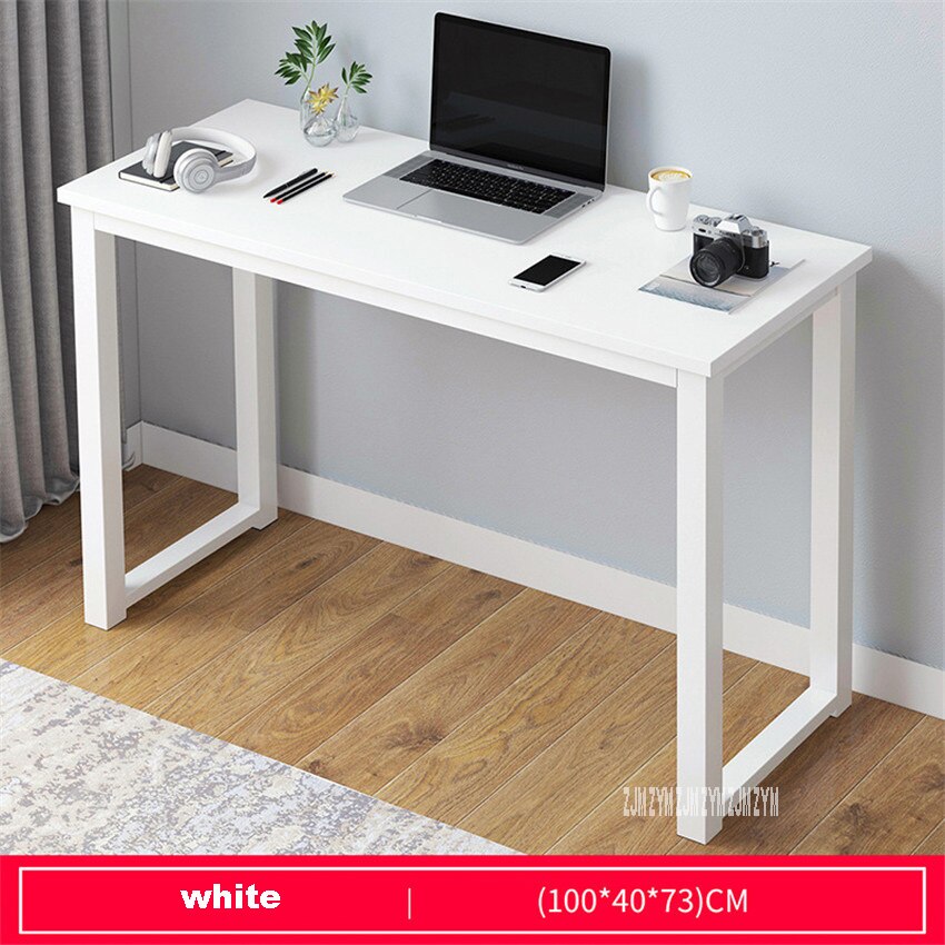 B2783 80/100cm Modern Manmade Board Steel Frame Office Computer Table Household Economical Large Desktop Study Desk: 100cm white