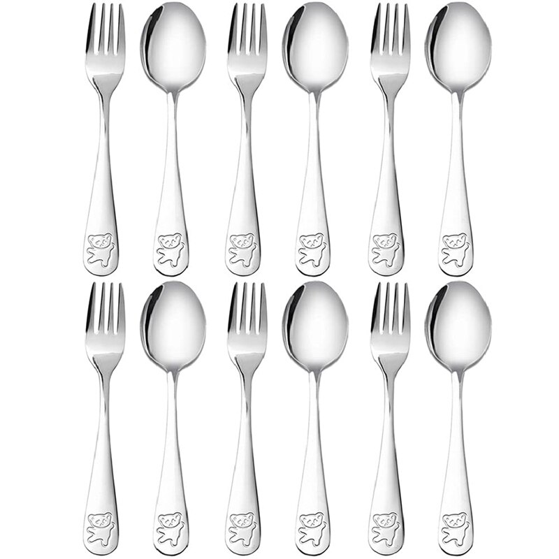 Kids Silverware Stainless Steel Children's Safe Flatware Little Bear Child Spoon And Fork Set Toddler Utensils: Orange