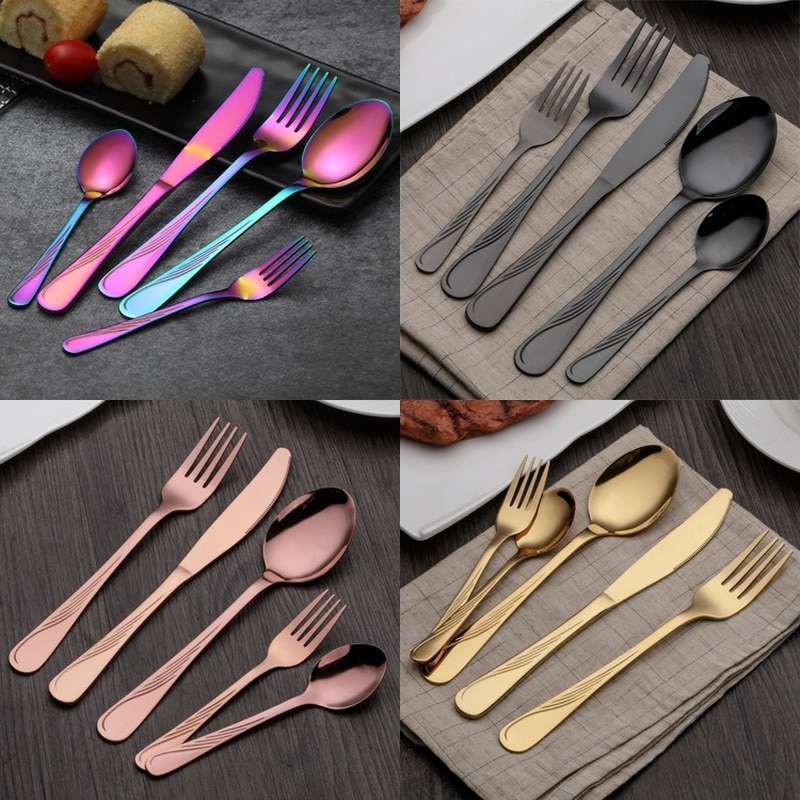 24/30 PCS Western Food Stainless Steel Cutlery Set Gold-plated Magic Cutlery Spoon/Fork/Knife Kit Dinnerware Sets