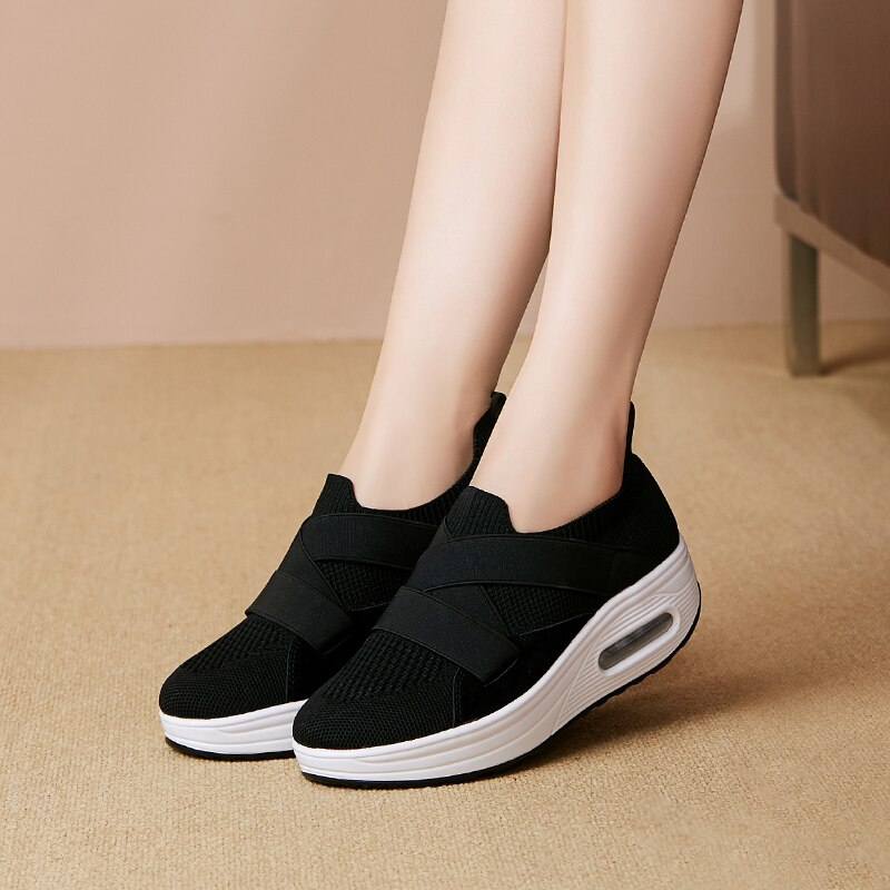 Height Increasing Platform Shoes Women Wedge Sneakers Mesh Toning Shoes Soft Body Shaped Shock-Absorb Jumping Shoes Female