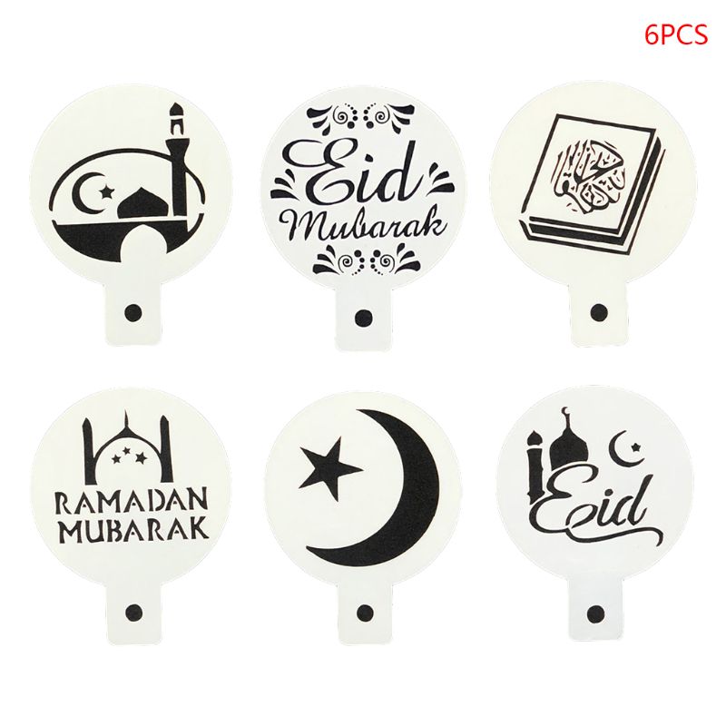 6 stks/set Delicate Eid Mubarak Ramadan Koffie Bloem Spray Stencils Cake Decorating DIY Fondant Template Meerdere Patronen