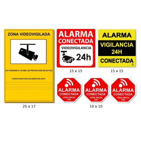 Pack 6 vinilos disuasorios Zona Videovigilada CCTV LOPD Alarma Conectada Videovigilancia 24H pegatinas autoadhesivas