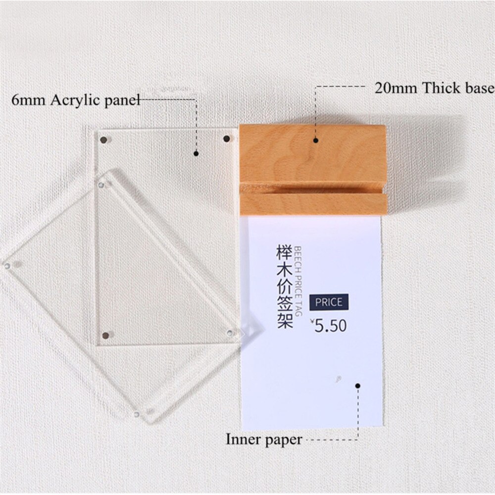 6X9Cm Acryl Frame Houten Bureau Teken Houder Naam Card Cover Merchandise Prijskaartje Display Stand