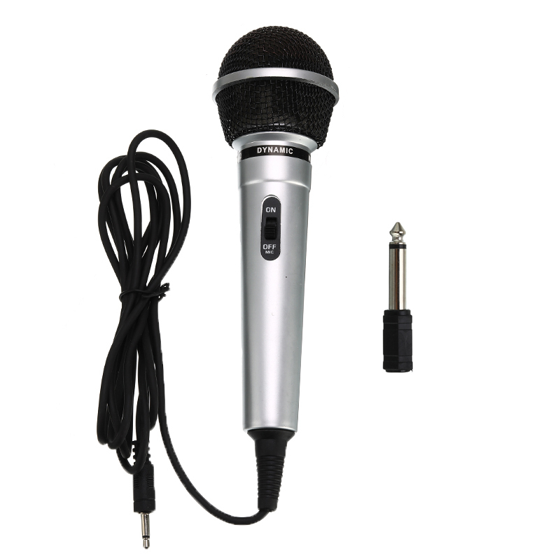 Universal 3.5mm Wired Microphone Protable Public Transmitter KTV Karaoke Recording Microphone with 6.3mm Adapter Black Silver: Silver