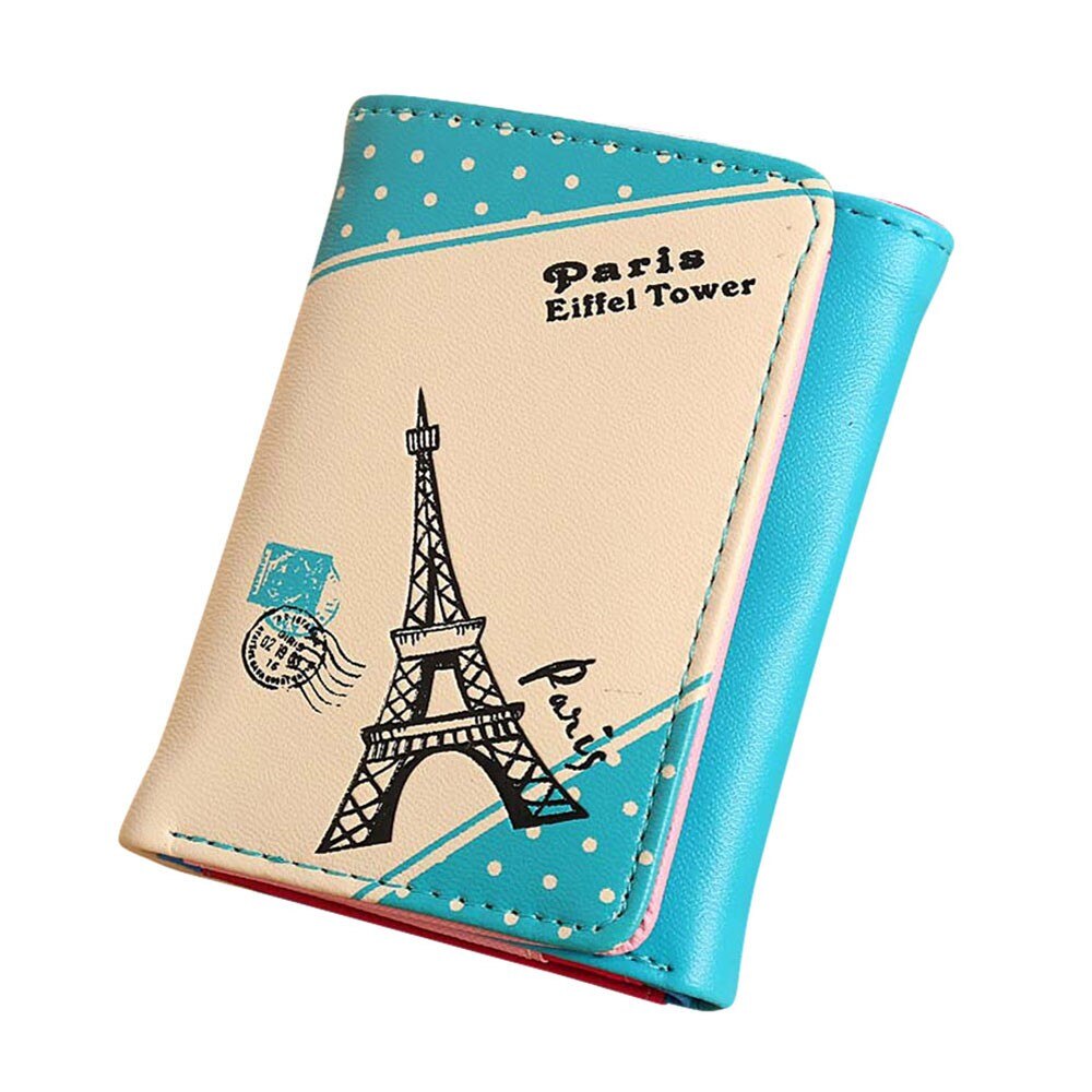 ladies wallet Paris Eiffel Tower buckle wallet short wallet card holder hand wallet carteira feminina T612: BU