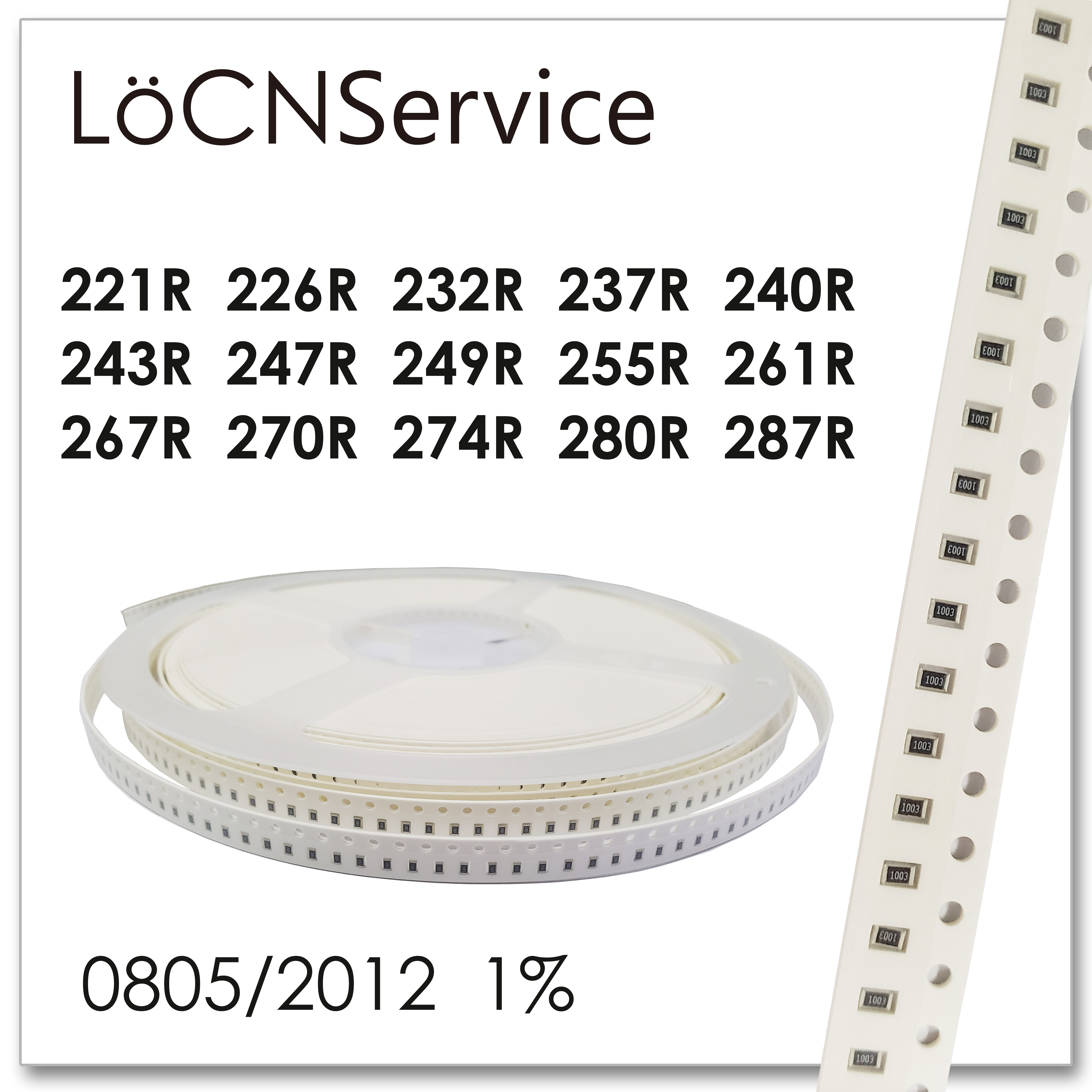 LoCNService 0805 1% 5000PCS 221R 226R 232R 237R 240R 243R 247R 249R 255R 261R 267R 270R 274R 280R 287R resistenza di 2012 OHM