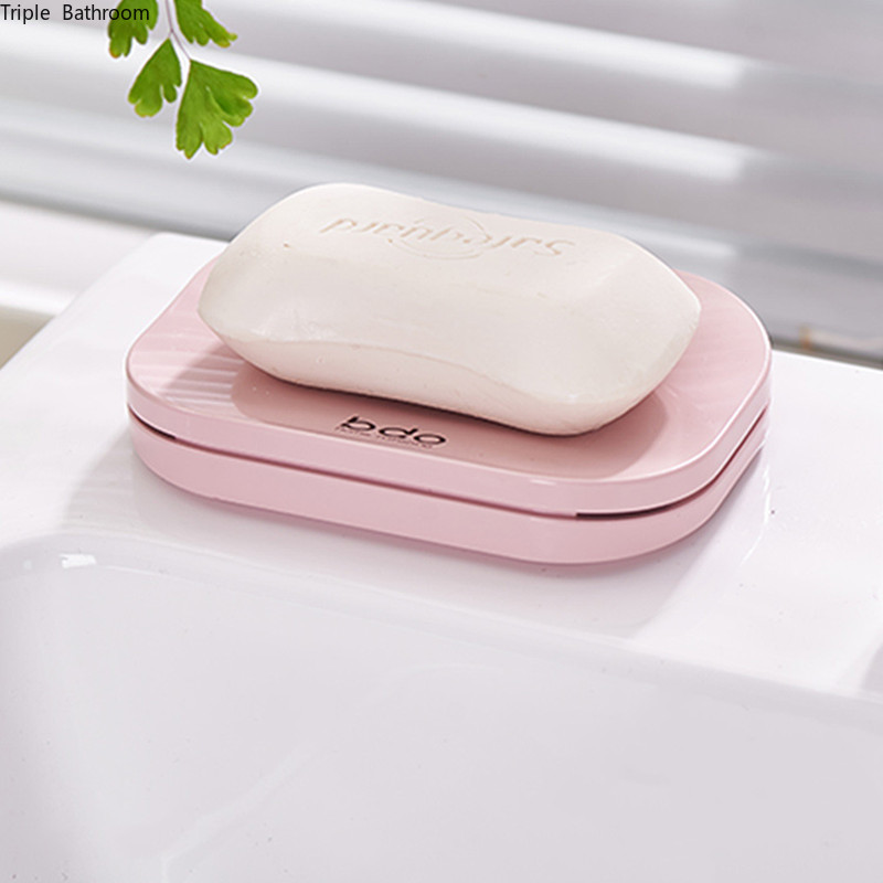 Caja de jabón nórdica de Color sólido, accesorio de plástico redondo y cuadrado para el hogar, doble capa, sin perforaciones, para colgar en la pared, suministros de baño y ducha