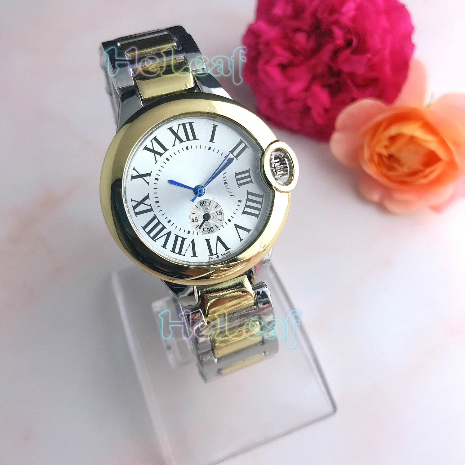 Silver Gold Stainless brand Watch Quartz Wrist Watches Ladies Girls Famous Female Clock Montre Femme reloj: Silver Gold 