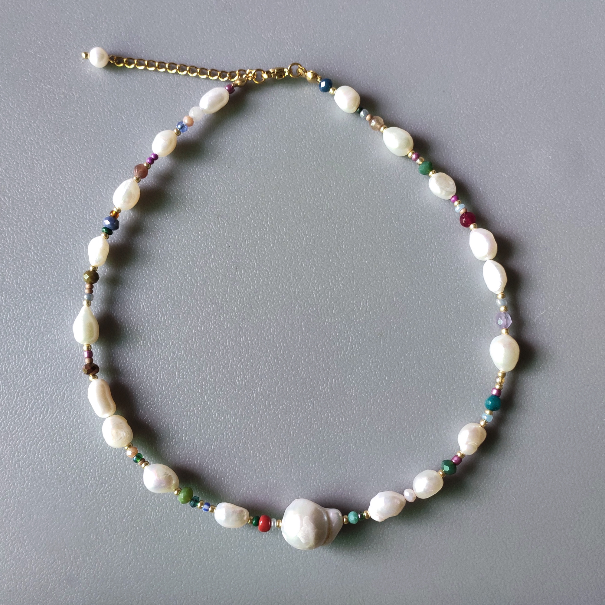 Natural Pearl Necklace for Women Colorful Natural Beaded Choker Exquisite Handmade Jewelry