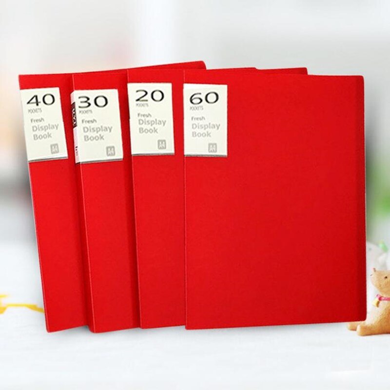1PC A4 Display Boek 30/40 Pagina 'S Transparante Insert Map Document Opbergtas voor Bank Campus Bestand Kantoor Werkplek Familie: red 40 pages