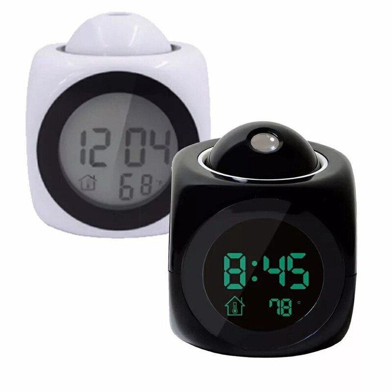 ZGXTM LCD Projection LED Display Time Digital Alarm Clock Talking Voice Prompt Thermometer Snooze Function Desk