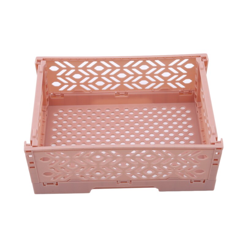 Plast skrivbord förvaring korg diverse lagringslåda fällbar stapelbar skrivbords makeup arrangör badrum sovrum förvaringsväska: Rosa