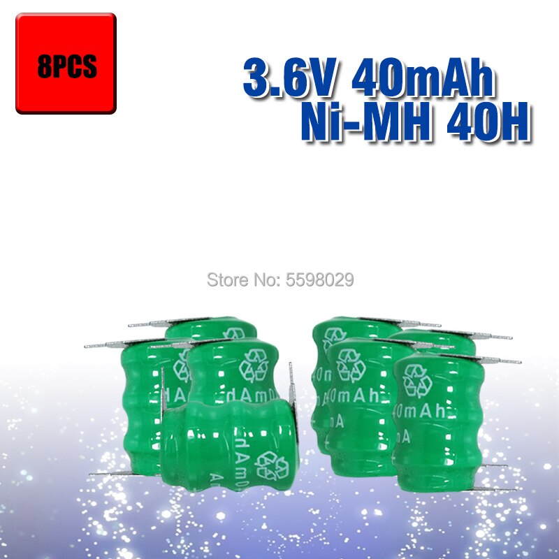 40mAh 3.6V Ni-MH Li-Po Lithium Li-polymer Bateria Batteries Rechargeable Button Coin Cell Battery With Solder Pins: 8pcs