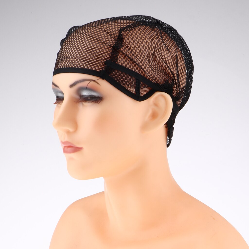 Durable Braiding Nylon Net Wig Cap For Wig Making W/ Adjustable Strap Black
