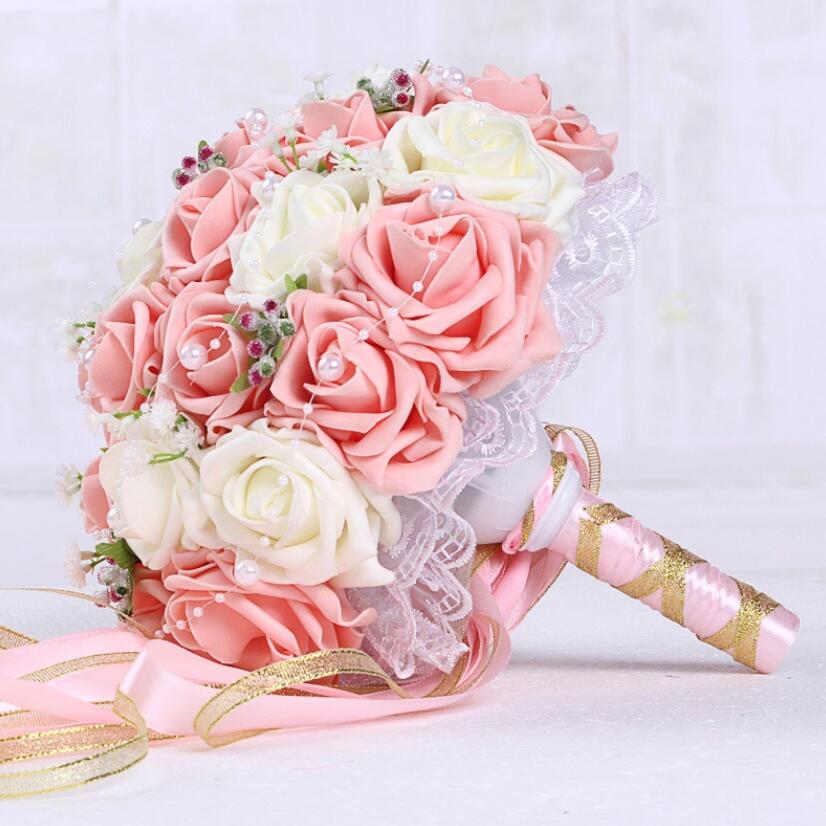 Bourgondië Wedding Boeket Roze/Rood/Wit/Bourgondië Bridal Bruidsmeisje Bloem Kunstmatige Bloem Roos Boeket Bruid AA130: as picture