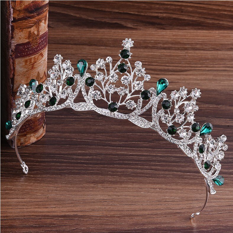 Blau verrotten Grün Hochzeit Haar Zubehör Kristall Tiara Für Bräute Krone Kopf Stück Braut Haar Zubehör Kronen Königin Diadem