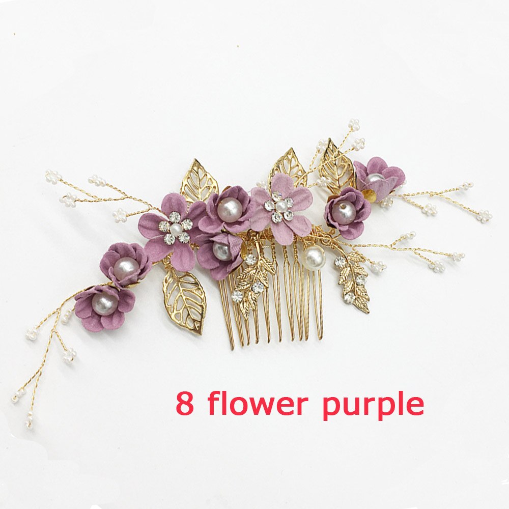 Carddoor biżuteria grzebienie do włosów niebieski czerwony różowy kwiat złote liście szpilki do włosów stroik Prom ślubne akcesoria do włosów: Purple 8 flower