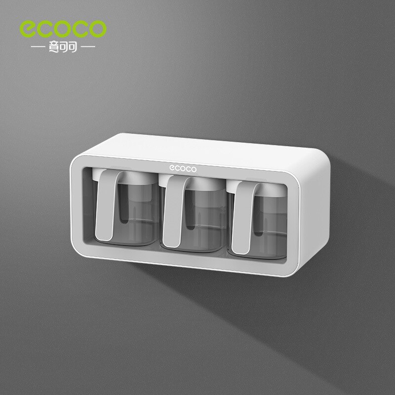 Wall Mount Spice Rack Organizer Sugar Bowl Salt Shaker Seasoning Container Spice Boxes With Spoons Kitchen Supplies Storage Set: Gray 3 cups