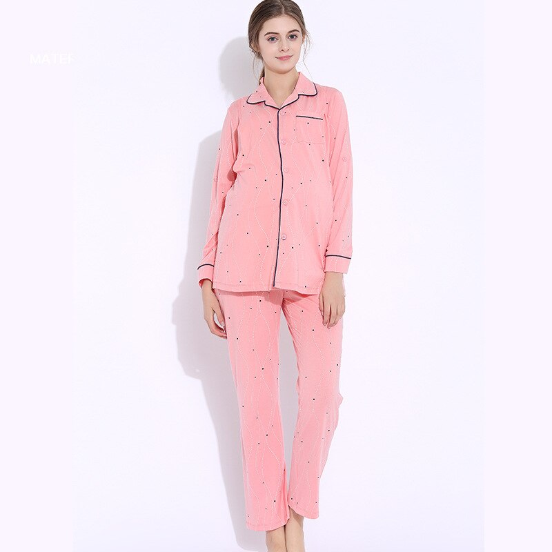 Pijamas de algodón grueso para mujeres embarazadas, ropa de dormir de maternidad con forro polar cálido, para estar en casa, Otoño e Invierno: 2 / L