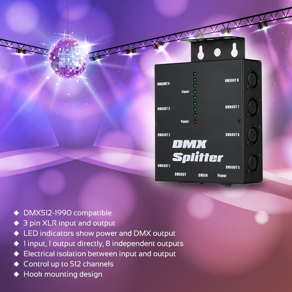 DMX512 Optische Splitter Draagbare Podium Licht Signaal Versterker Splitter 8 Kanalen Distributie Versterker Voor Disco Party Licht