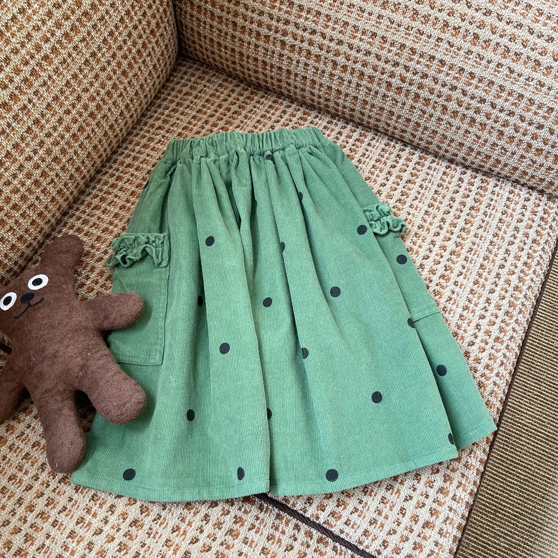 Herfst Koreaanse Stijl Baby Meisjes Stippen Rokken Corduroy Peuters Kinderen Leuke Rokken: green / 6T