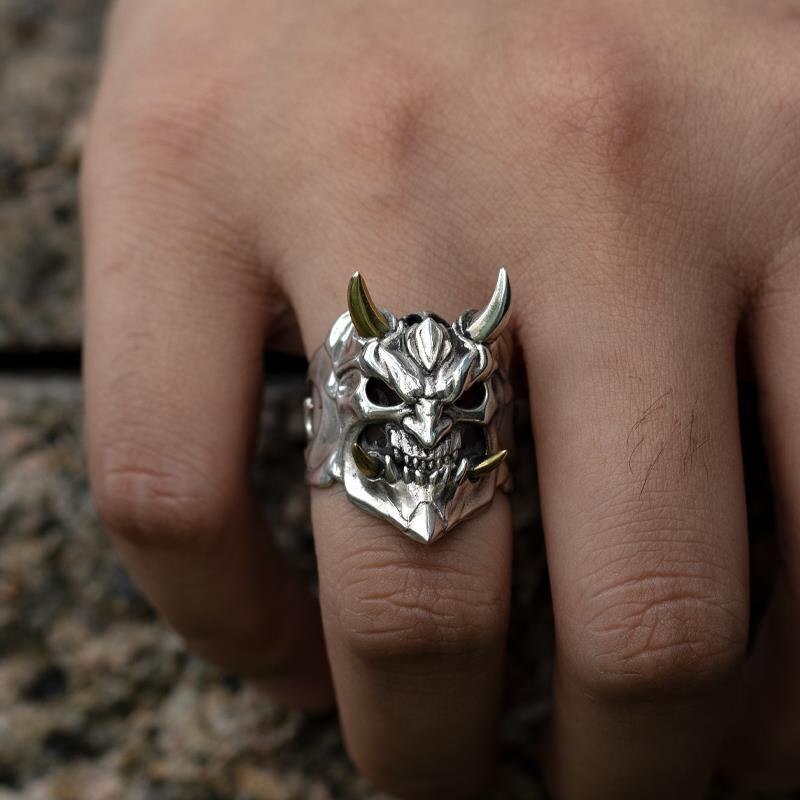 Japanse Hannya Masker Skull Ring Retro Halloween Menand Vrouwen Ringen Hip Hop Rock Sieraden Verstelbare