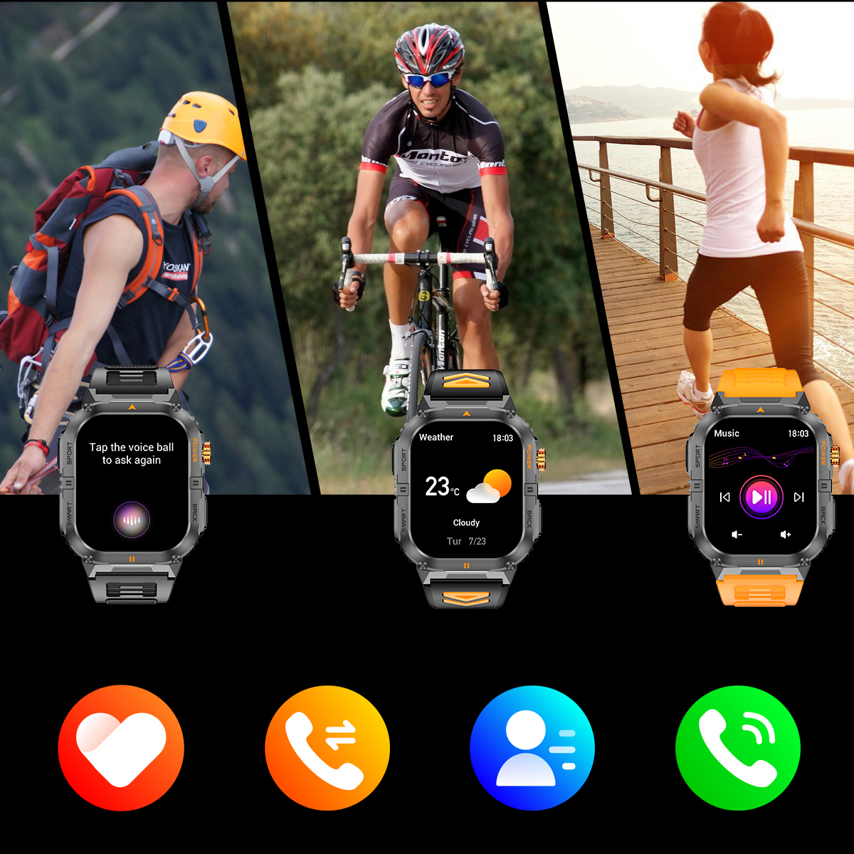 Orologio intelligente per sport all'aria aperta Schermo HD da 2,0 pollici Torcia a LED Bluetooth Orologio intelligente parlante YK12 per uomo Donna Regali di festa