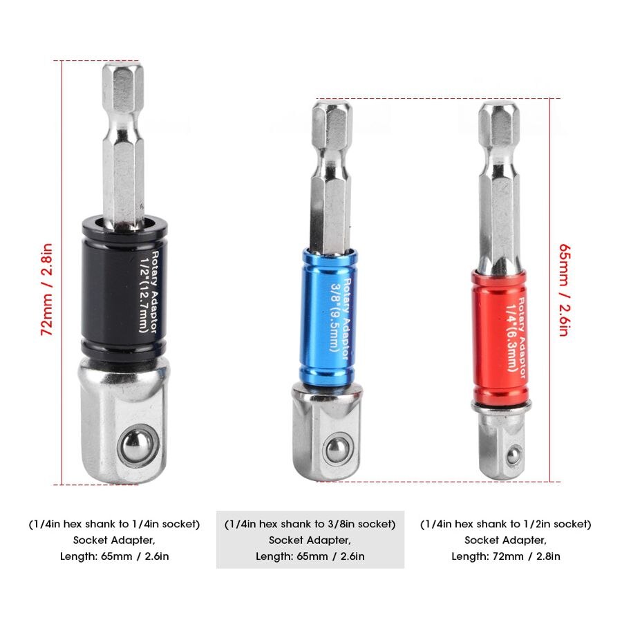 3 unids/set de zócalo de broca hexagonal, unidad adaptadora de impacto eléctrica, 1/4 pulgadas, 3/8 pulgadas, 1/2 pulgadas, adaptador de broca, herramientas para coche: C