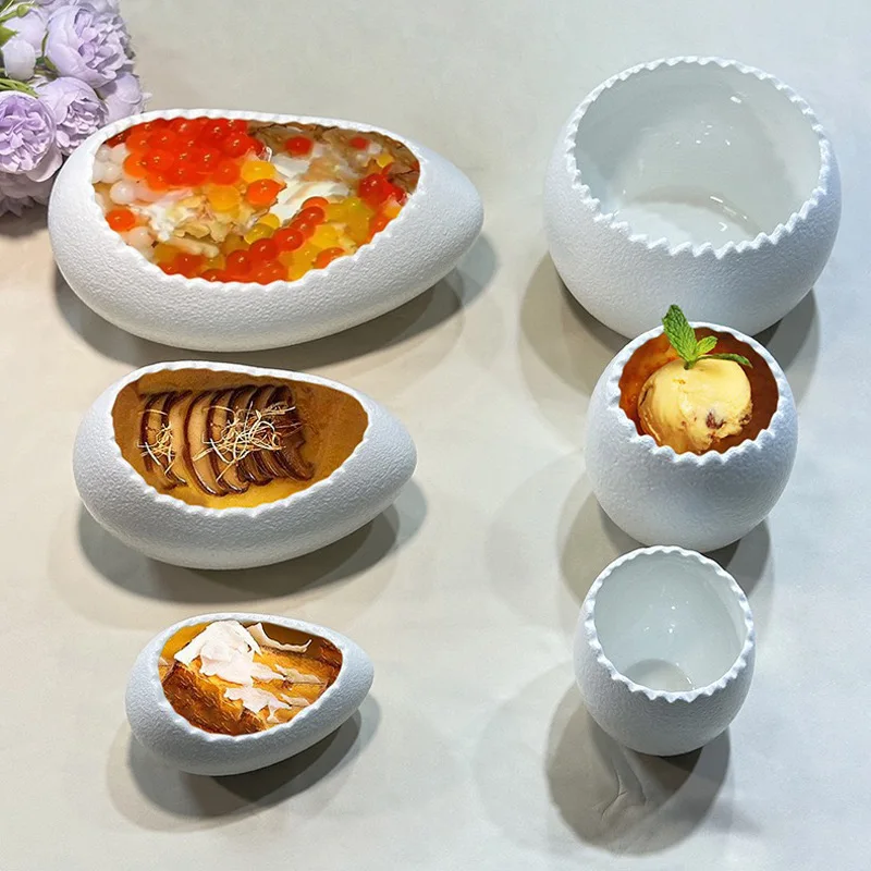 Eierschale Modellierung Gedämpfte Eierschale Nachtisch Dessertschale Strauß Eiförmige Keramikschale Joghurt Spezielles Restaurantgeschirr