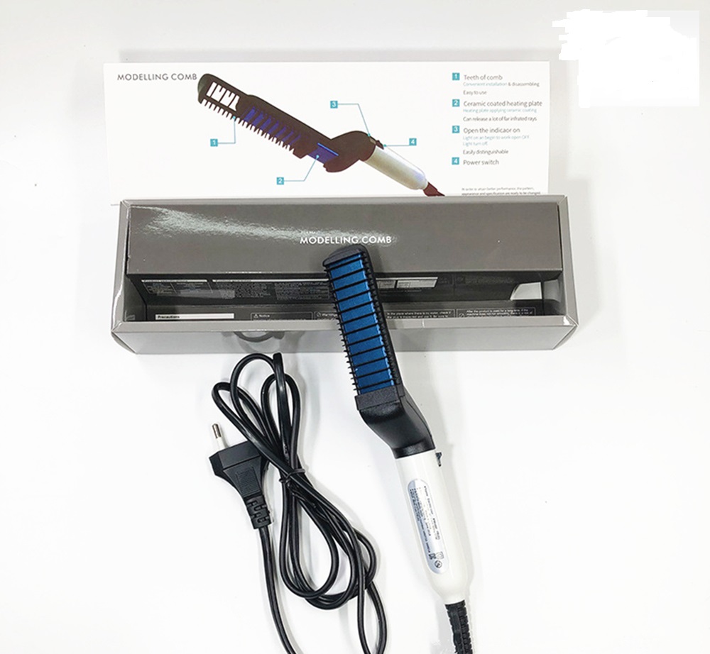 Alisador de pelo eléctrico para hombres, cepillo de pelo liso multifuncional, herramienta de modelado rápido, calentamiento rápido: US