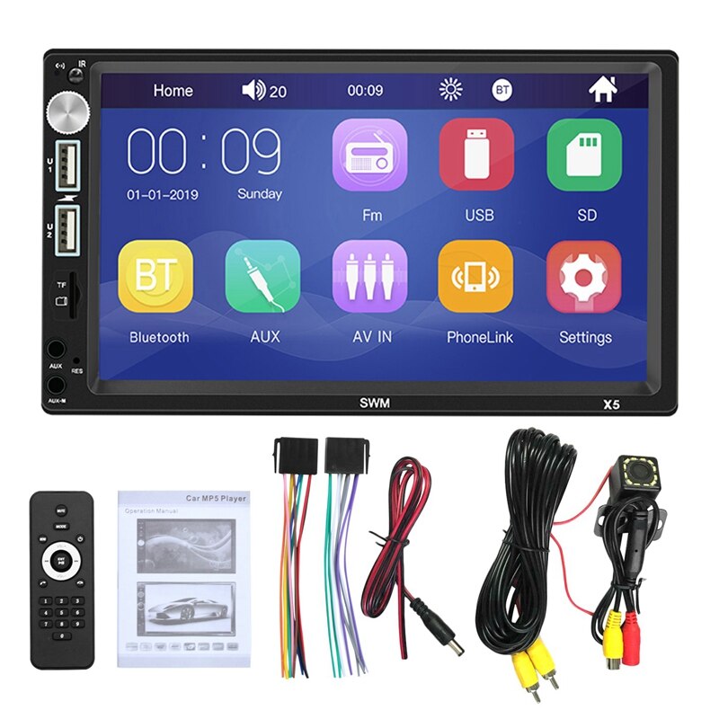 7 inch Double 2 DIN Head Unit Car Stereo MP5 Player Press Sn BT Radio FM/USB/AUX