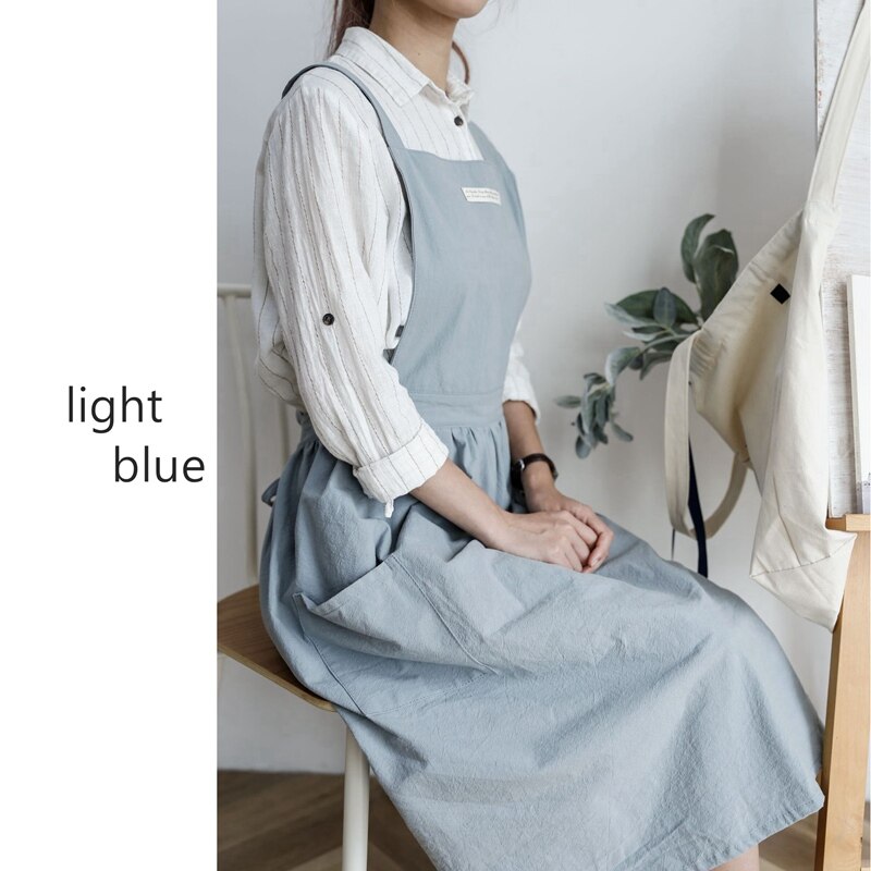 Künstlerische Baumwolle Leinen Kochen Küche Schürzen Für Frau Kleid Blume Einkaufen Kittel Friseur Lätzchen Garten Overall Reinigung Schürze: hell Blau